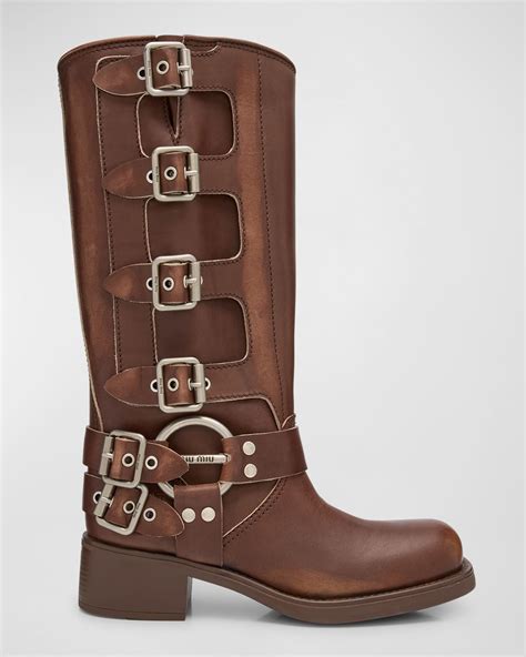 miu miu harness biker boots|Miu Miu Leather Harness Buckle Biker Boots .